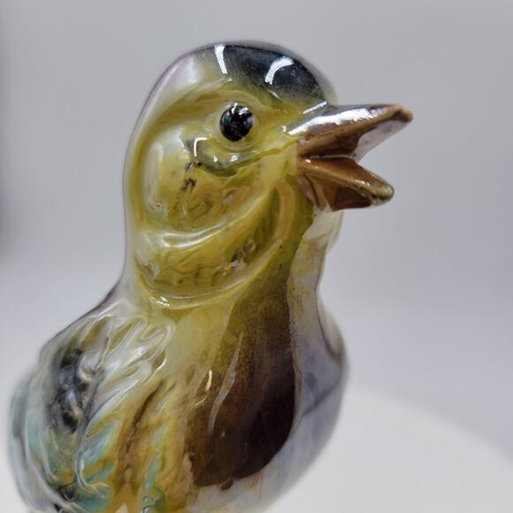 Vintage Iridescent Blue Bird 7" Glazed Ceramic Figurine Sculpture Mid Century - Picture 3 of 8